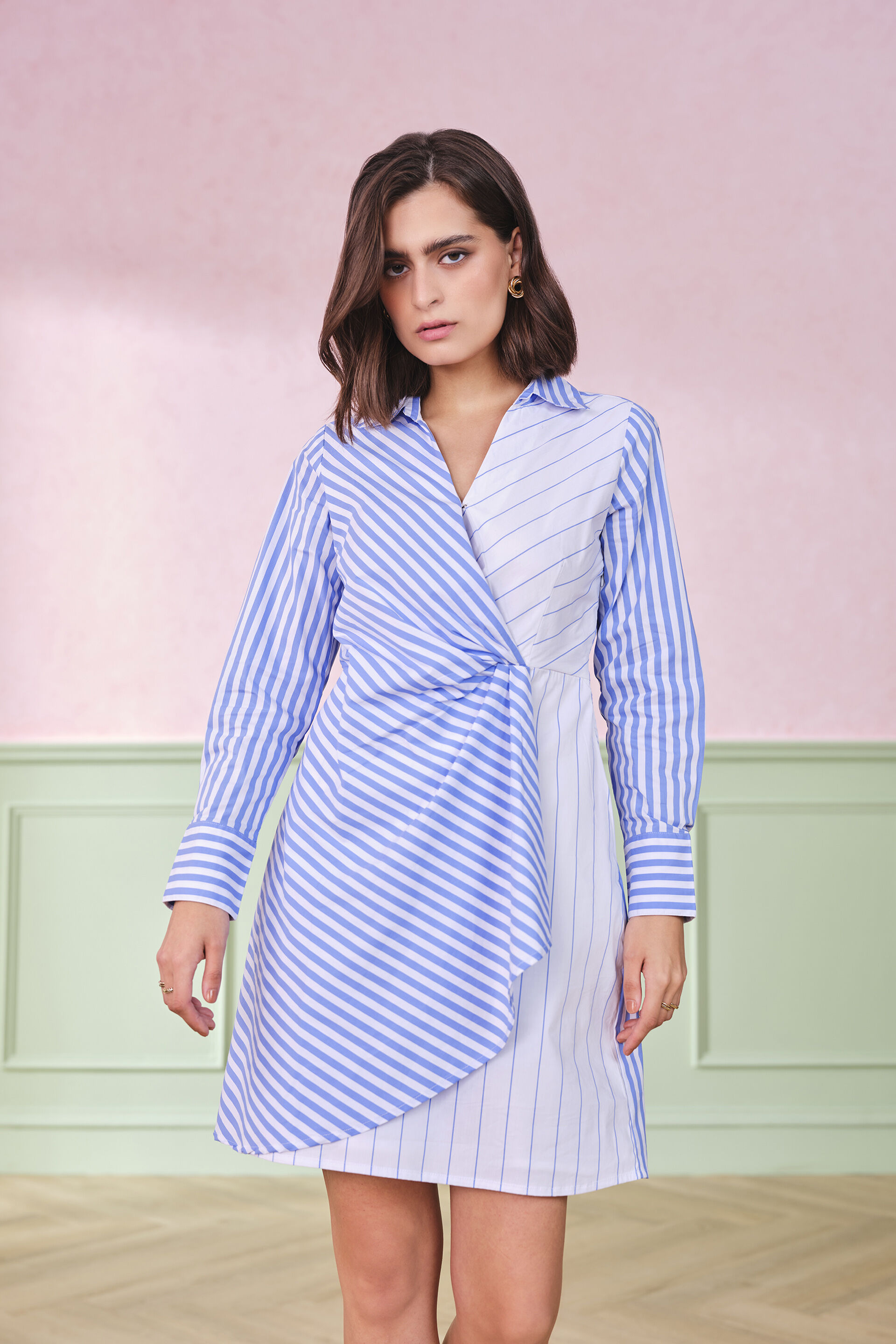 Cloudy Sky Cotton Blend Wrap Dress, Blue, image 2